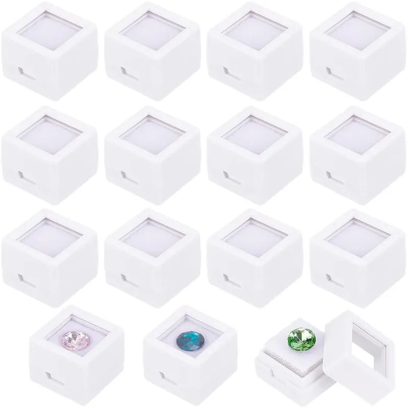 36 Pack Gemstone Display Box White Acrylic Diamond Display Case Jewelry Box Container for Gems Coins Diamond Gift Packing