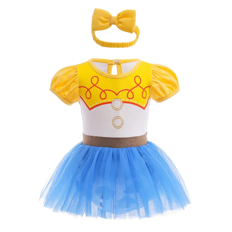 Infant Baby Girl Jumpsuit Dress Little Girl Princess Romper Dress With Headbands Kids Clothes Size 70-80-90-100