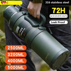 Insulated Stainless Steel Water Bottle with Handle, Black/Green 1.7L-3.2L Thermos
