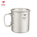 Keith Titanium Cup Titanium Water Mugs Folding Handle Single Wall Cup Outdoor Camping Travel Hiking Cups With Lid 220ml-900ml