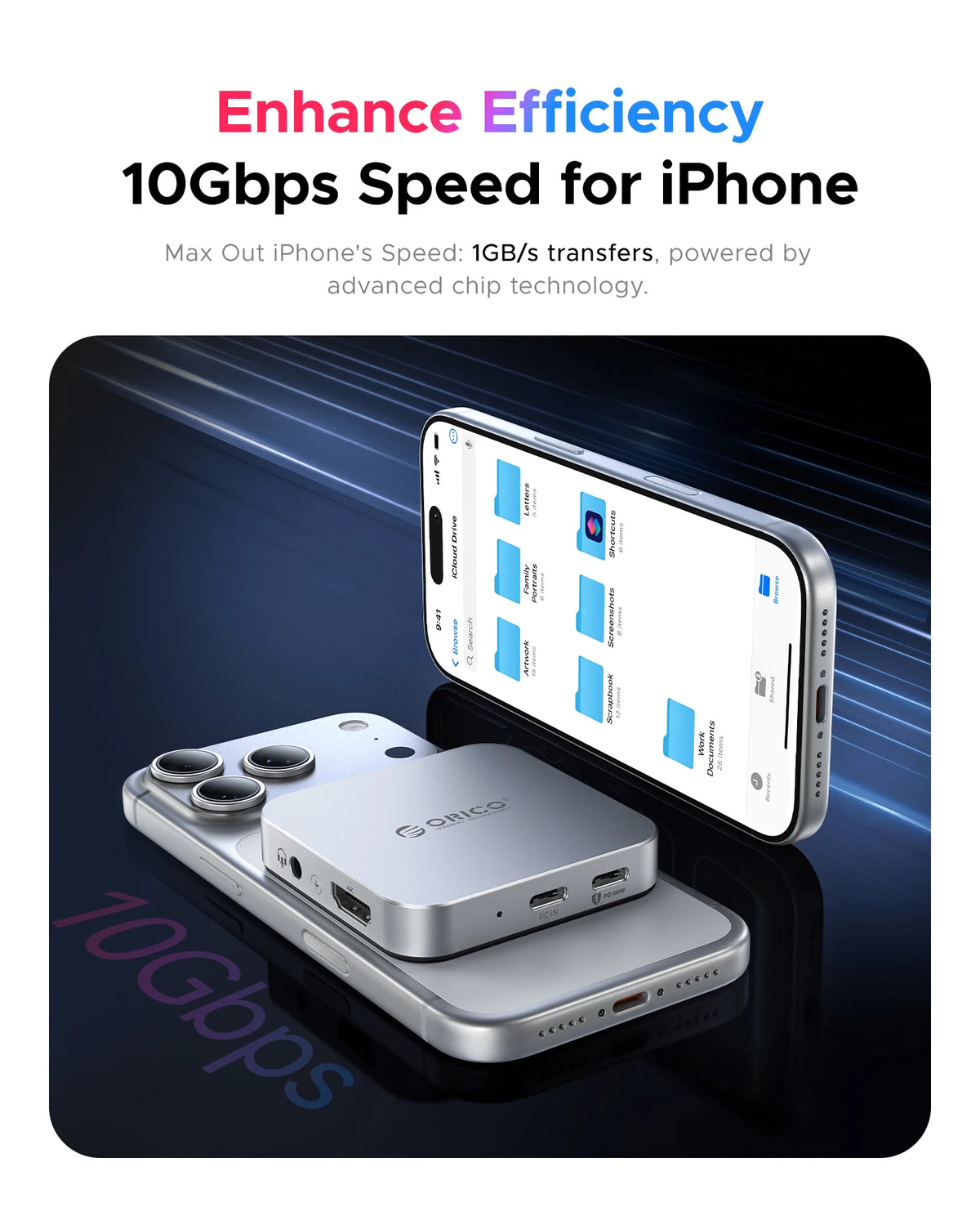 ORICO Magnetic M.2 2230 NVMe SSD Enclosure USB-C 10Gbps, HDMI 4K60, SD/TF, 100W PD