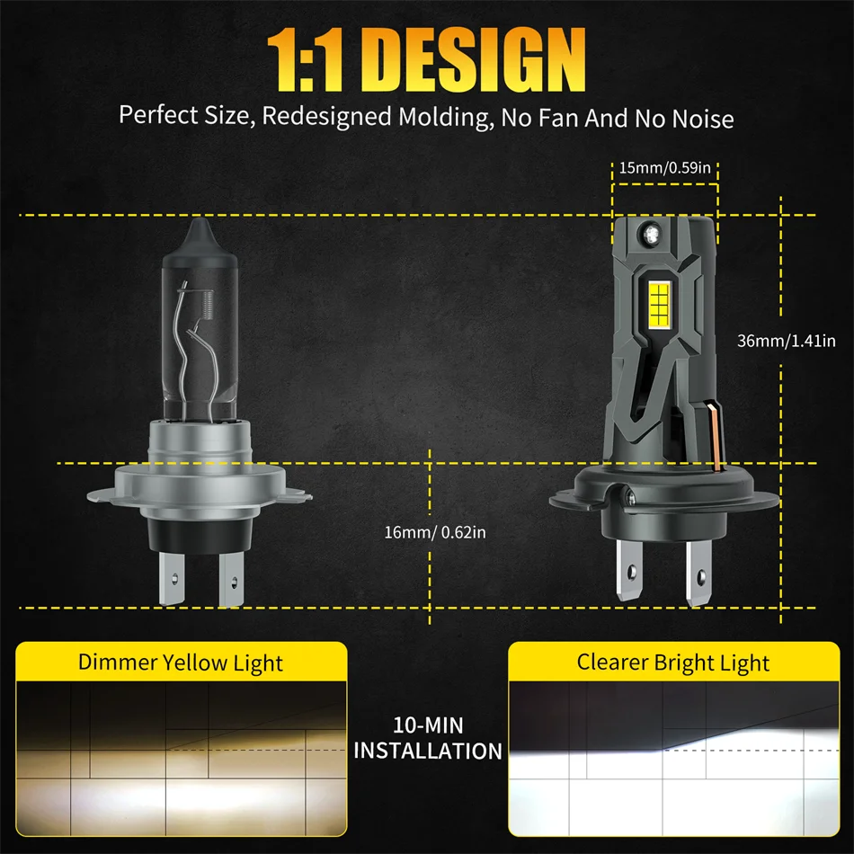 AILEO 2Pcs Led Lights 20000Lm 90W H7 High Quality CSP Headlight Bulb For Car 6500K White Day Running Automobile Lamp Plug&Play