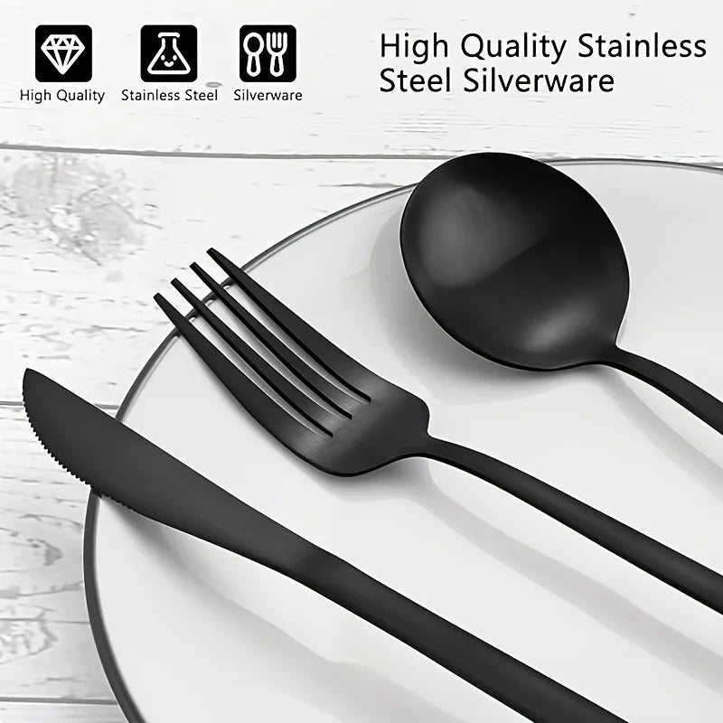 30-Piece Black Premium Food-Grade Stainless Steel Silverware Set, Include Forks, Spoons and Knives Set, Dishwasher Safe Utensil
