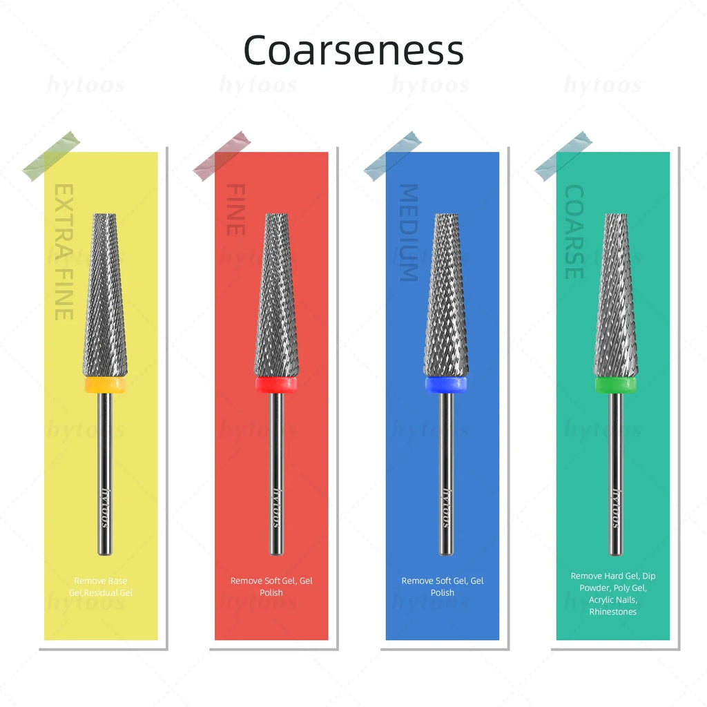 HYTOOS Flat Top 5 in 1 Nail Drill Bit 24mm Long Carbide Tapered Nail Bits Electric Drill Accessories Gel Polish Removal Tool