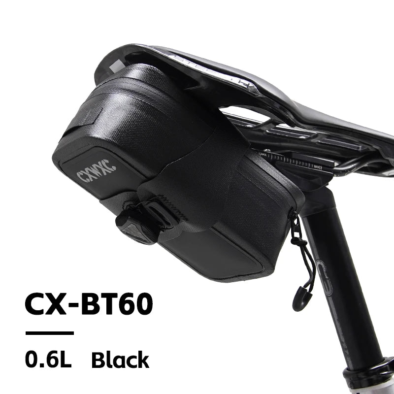 CXWXC TPU Bicycle Saddle Bag 0.6L Self Locking Knob Tail Bag Portable BOA Cycling Bag Waterproof Thick Hardened Mini Bike Bags
