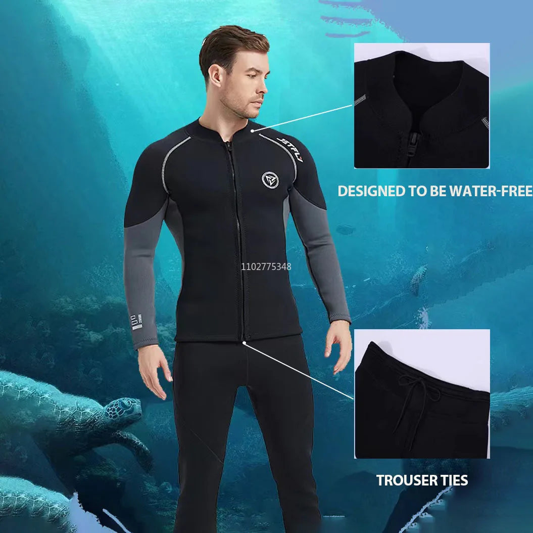 3mm/2mm Neoprene Wetsuit Men Jacket Pants for Swimming Surfing Scuba Diving Kayaking Kitesurf Front Zipper Swimwear Surf Suits