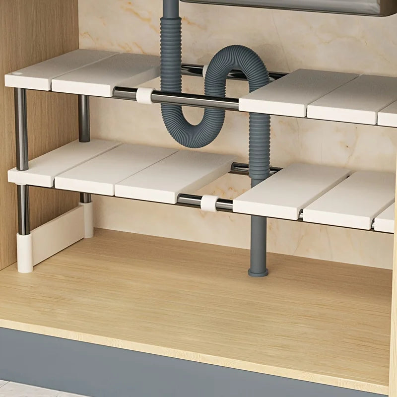 Adjustable Under Sink Storage Rack, Expandable Cabinet Organizer, Single or Double Layer