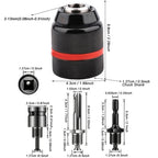 4pcs/set,2mm~13mm Threaded Metal Keyless Drill Chuck,1/2-20UNF Quick Change,Conversion Shank(Hex/SDS-Plus/Socket Square Adapter)