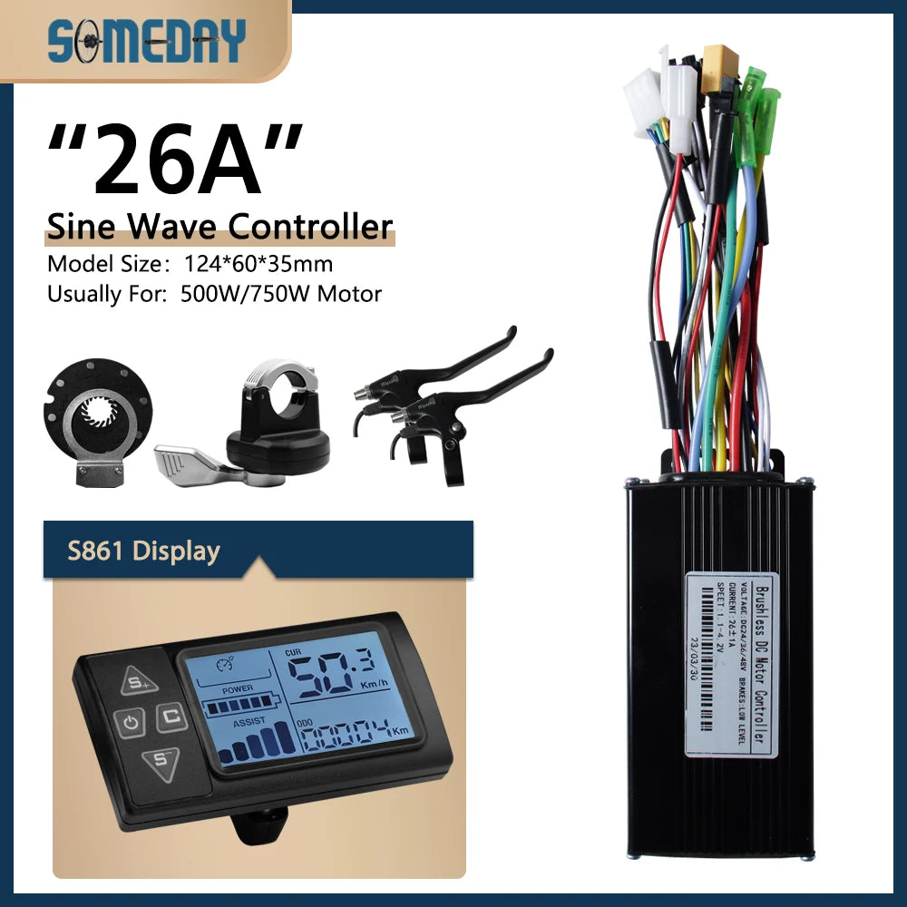 26A Ebike Sinawave Controller 24V/36V/48V Three-Mode Controller with Learning Function JN Color Display Wheel Hub Motor Parts