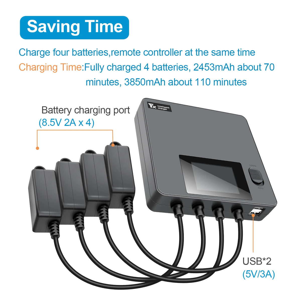 6 in 1 Digital display Battery Charger for DJI Mini 3 Pro/4/5 Pro Drone Battery Charging Hub Fast Smart Battery Charger with USB