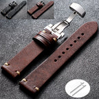 Stitching Leather Butterfly Buckle Watch Band 20mm 22mm Cowhide Strap for Rolex Bracelet for Seiko Women Men Vintage Wristband