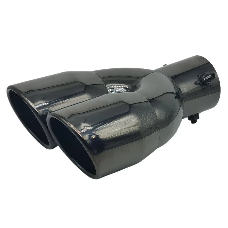 Universal Double Outlet Exhaust Tip Muffler Tailpipe 58mm/73mm Black or Silver Straight/Curved