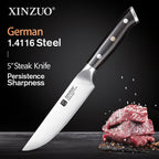 XINZUO 1pc-5pcs Kitchen Knives Set German 1.4116 Steel Chef Cleaver Santoku Utility Paring Knife Nature Ebony Wood Handle
