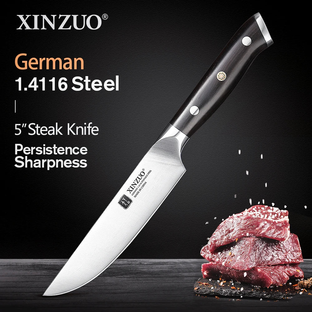 XINZUO 1pc-5pcs Kitchen Knives Set German 1.4116 Steel Chef Cleaver Santoku Utility Paring Knife Nature Ebony Wood Handle