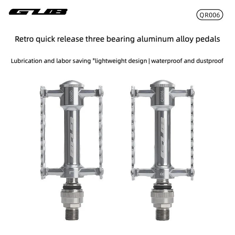 GUB QR006 Retro Quick Release Folding Mountain Bike Aluminum Alloy Bicycle Pedal with Triple Bearings Anti-Slip
