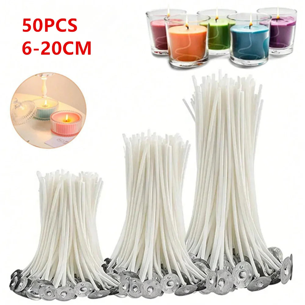 50 PCS 6-20cm Candle Wicks Smokeless Wax Pure Cotton Core for DIY Candle Making Pre-Waxed Wicks Party Supplies Home Decoration