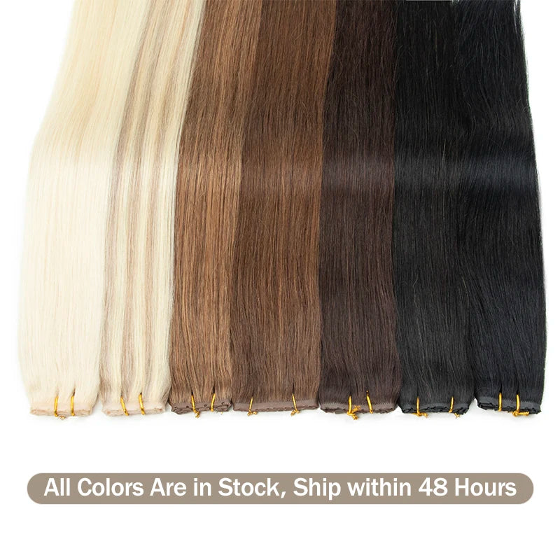 Butterfly Weft Extensions Human Hair Hand Tied Invisible PU Bundles Hole Flat Remy Twin Tabs PU Weft Free Beads 40-50g/Pack
