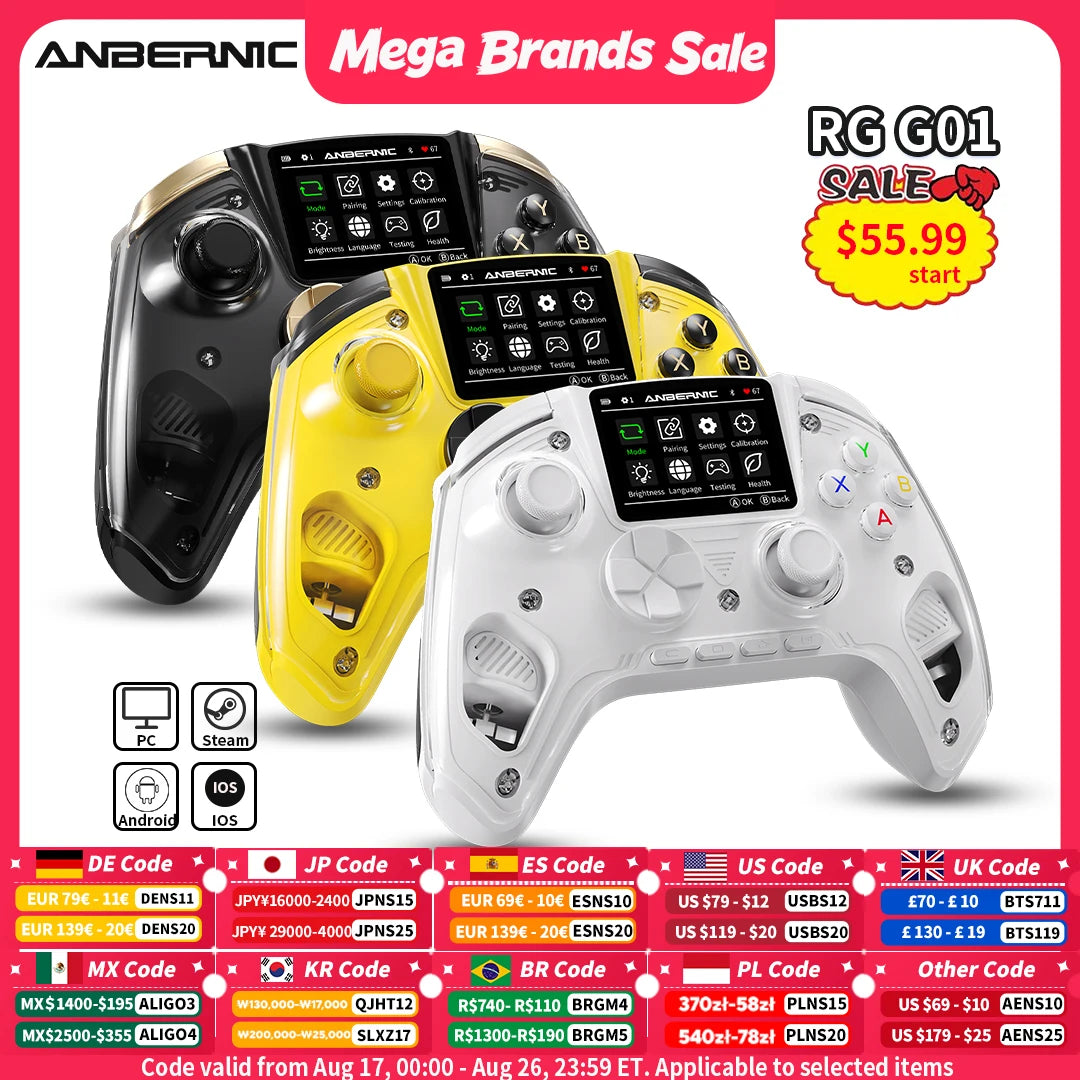Anbernic RG G01 Retro Games Controller Hall Effect Triggers 2.5D Curved IPS Screen 2100mAh XBOX Gamepad for PC Android IOS Steam