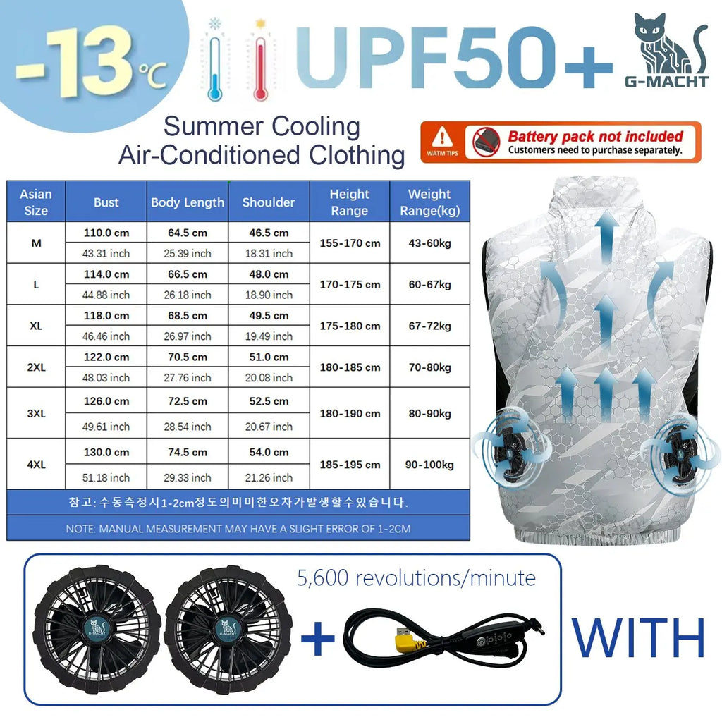 G-MACHT Summer Cool Vest Wearable Cooling Fan Vest Air-conditioned Clothes Usb Cooling For Outdoor Work Fishing Short Sleeve