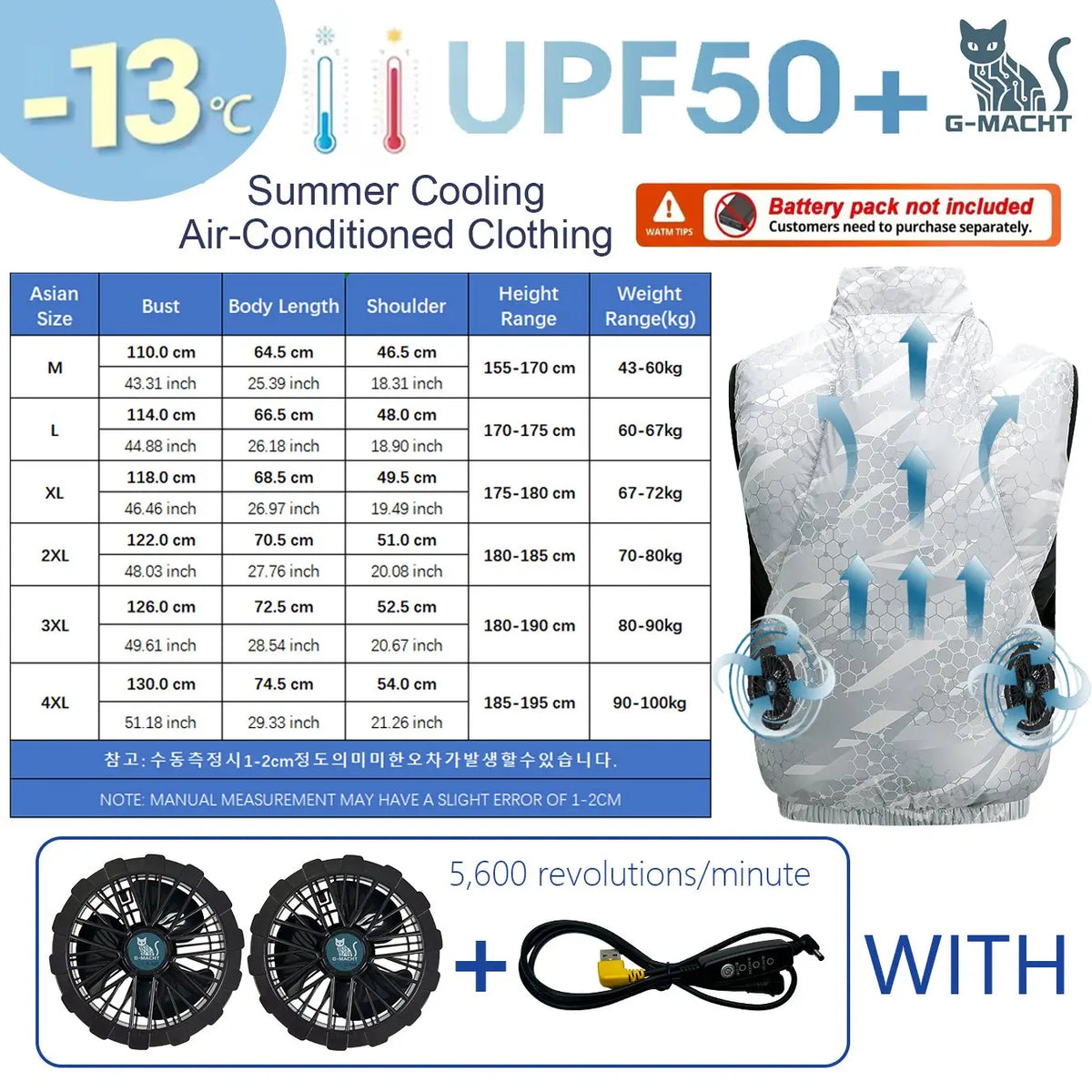 G-MACHT Summer Cool Vest Wearable Cooling Fan Vest Air-conditioned Clothes Usb Cooling For Outdoor Work Fishing Short Sleeve