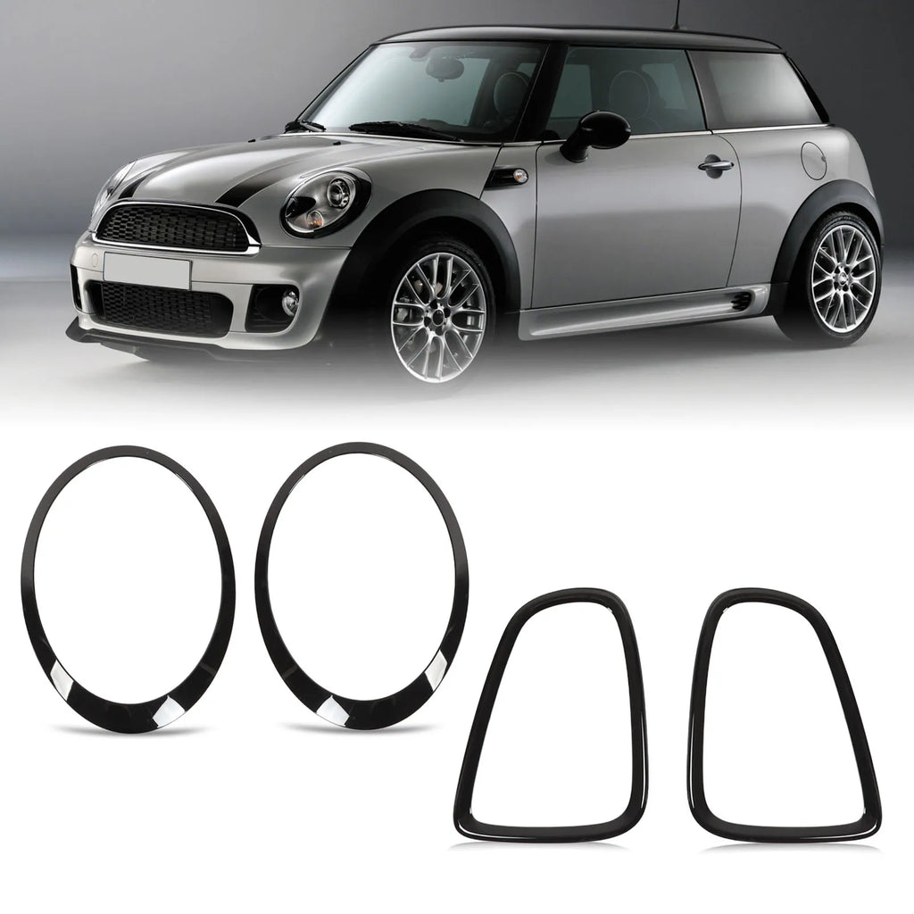 4pcs Gloss Black Headlight & Taillight Surround Cover Trims For Mini R56 R57 R58 R59 Cooper S & JCW 2007-2015