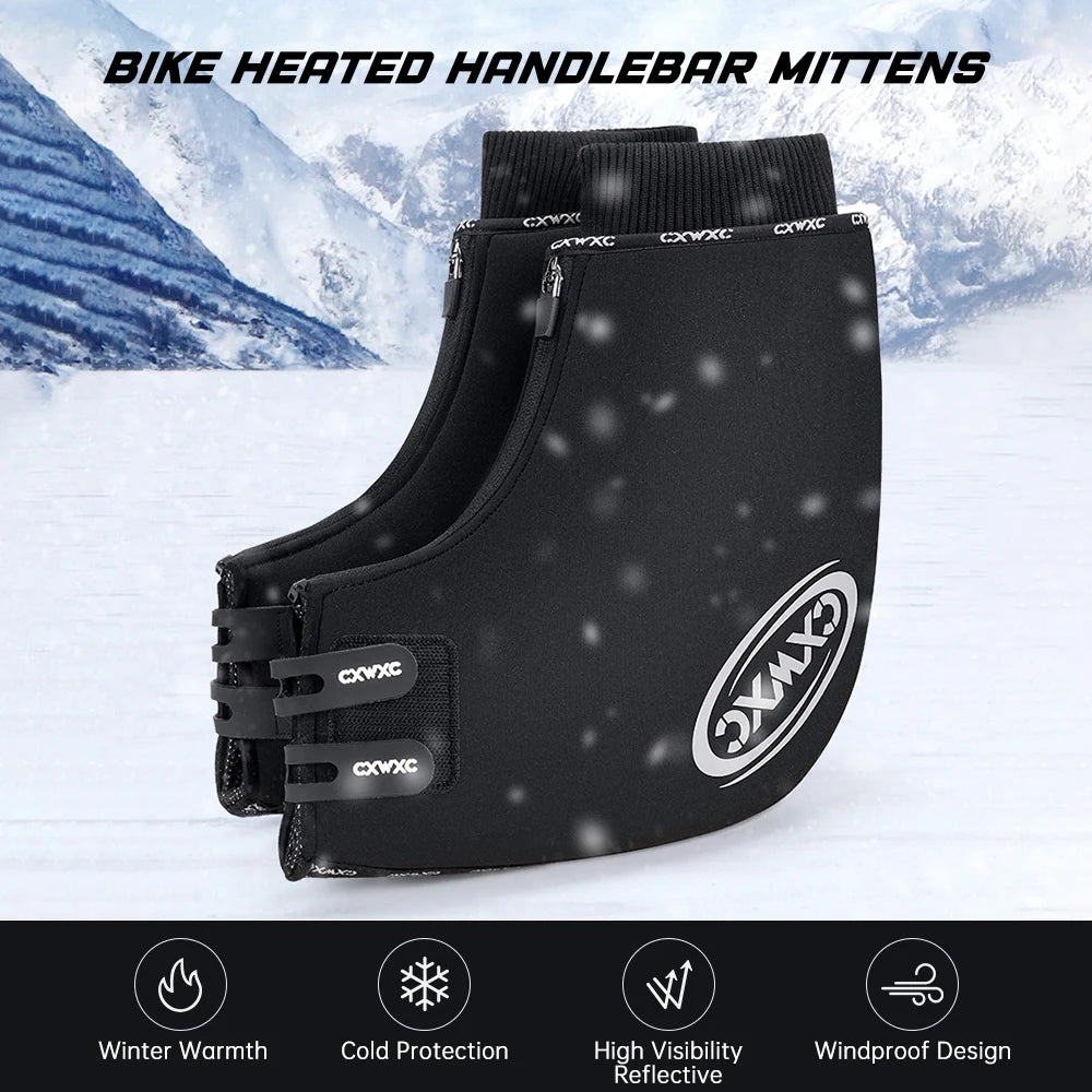 Windproof Bike Handlebar Covers Bike Heated Handlebar Mittens Temperature Adjustable Windproof Cycle Gloves for Mountain