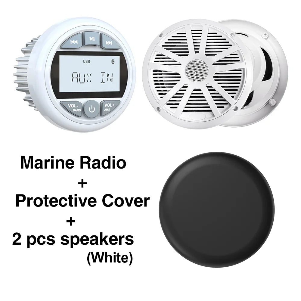 White Marine Stereo Boat Radio Bluetooth IPX5 Waterproof FM AM With Speaker Digital Media Audio For Yacht ATV UTV RV Golf Cart