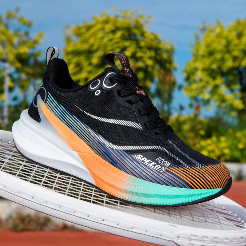 Carbon Plate Running Shoes Lightweight Breathable Marathon Trainers, Black or White Blue, EU 35-45