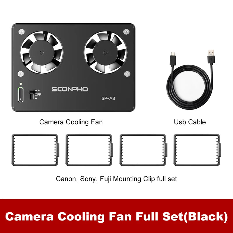 SOONPHO SP-A8 Camera Cooling Fan for Sony Canon FUJI A7M4 ZVE1 A6700 A7C2 ZVE10 ZV1 R5 90D XS10 XT4 X-H2S Dslr Cooling System