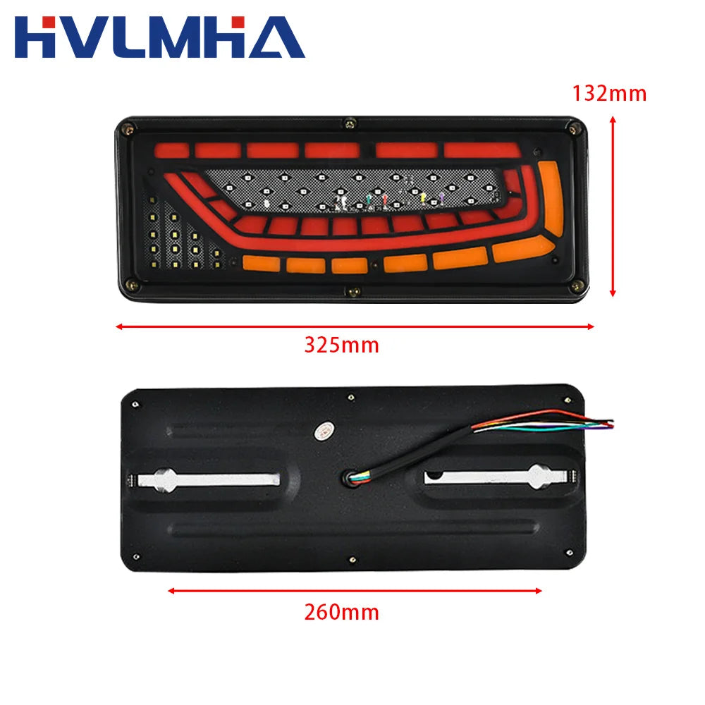 2PCS 12/24V Dynamic LED Truck Tail Light Turn Signal Rear Brake Lights Reverse Signal Lamp Trailer Lorry Bus Camper Caravan
