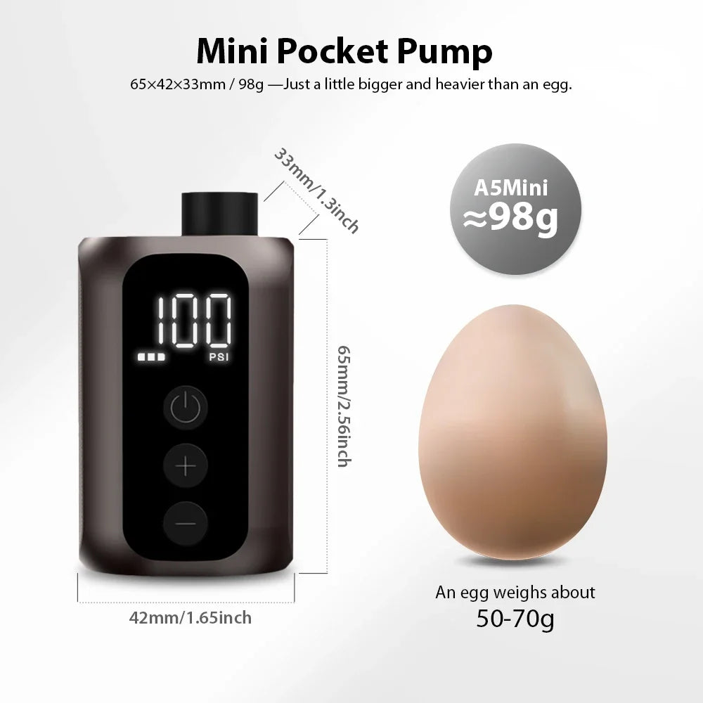 BSCOBBER A5mini Portable Air Pump Portable Rechargeable Wireless Bicycle Accessories Tire Inflator  100PSI High Pressure