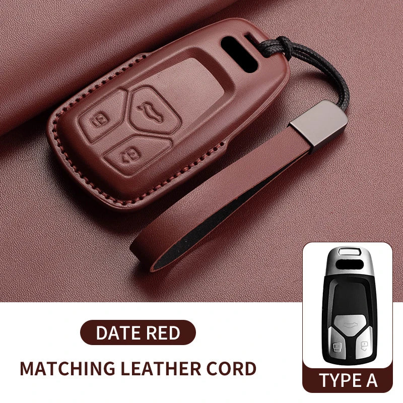 Auto Key Shell Fob For Audi A4 A4L A5 Q5 Q7 TT TTS 8S B9 2016 2017 2018 Leather Car Remote Key Case Cover Keychain Accessories