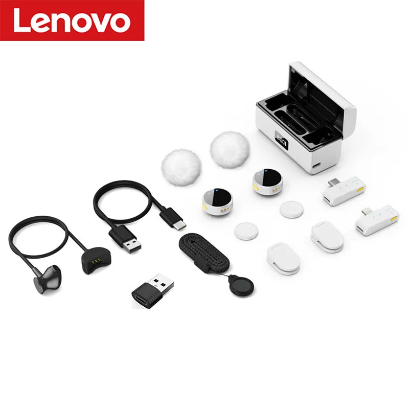 Lenovo Magnetic Wireless Lavalier Microphone 100M Noise Reductionfor with Charging Box Professional Microphone for Recording