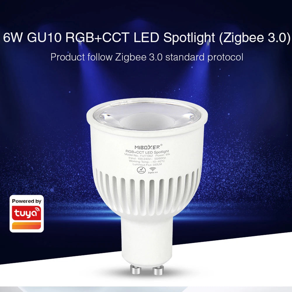 Miboxer Zigbee RGB+CCT LED Bulb Light 4W/6W/12W GU10 E27 Smart Dimmable Spotlight Lamp FUT089Z RF Remote WIFI ZB-Box2 ZB-Box3