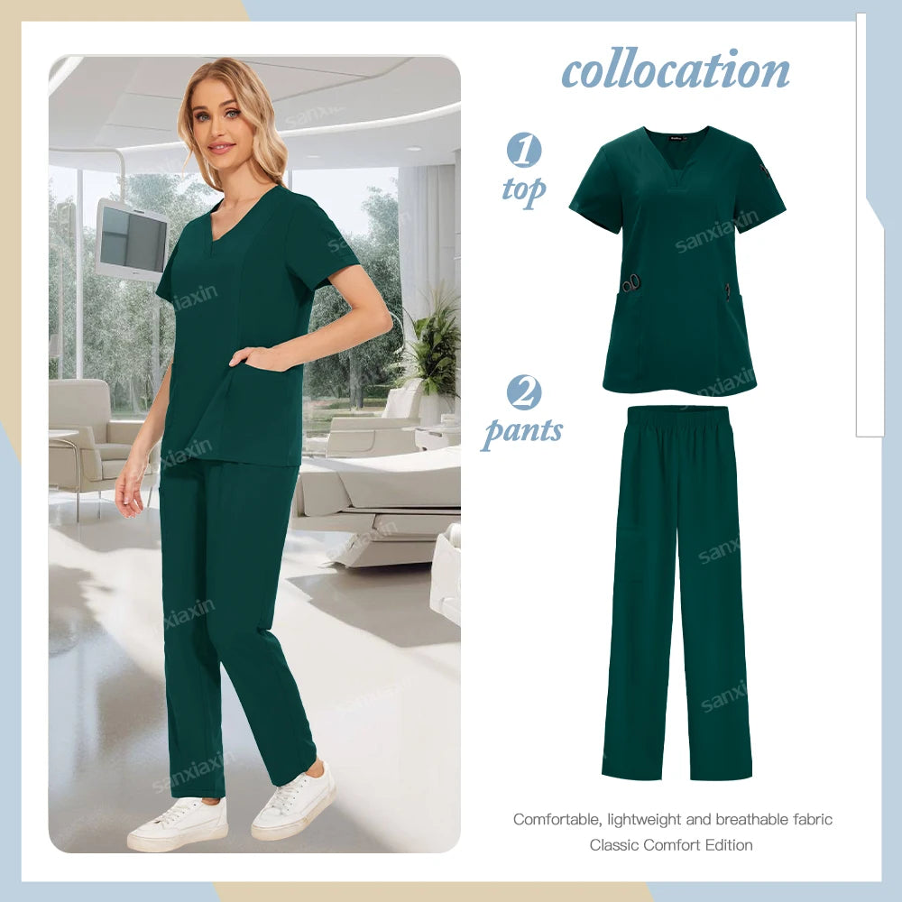 Niaahinn brand Set Women's Medical Uniforms Surgical Pajamas Nurse Uniforms Scrub Set Hospital Work Clothes Dental Surgery Suits