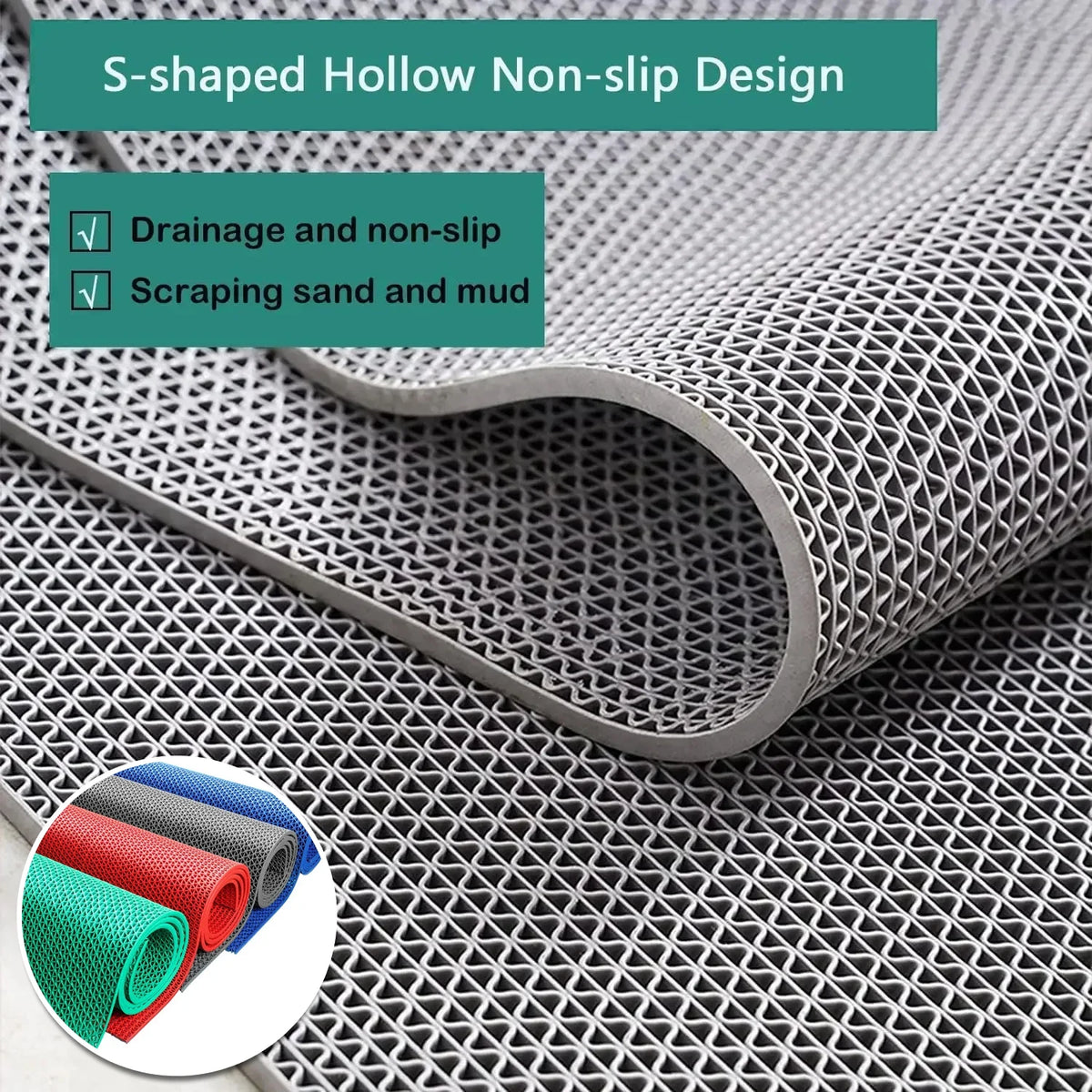 Waterproof Non-Slip PVC Floor Mat 40x90cm Dirt Resistant Indoor/Outdoor, Green Grey Red