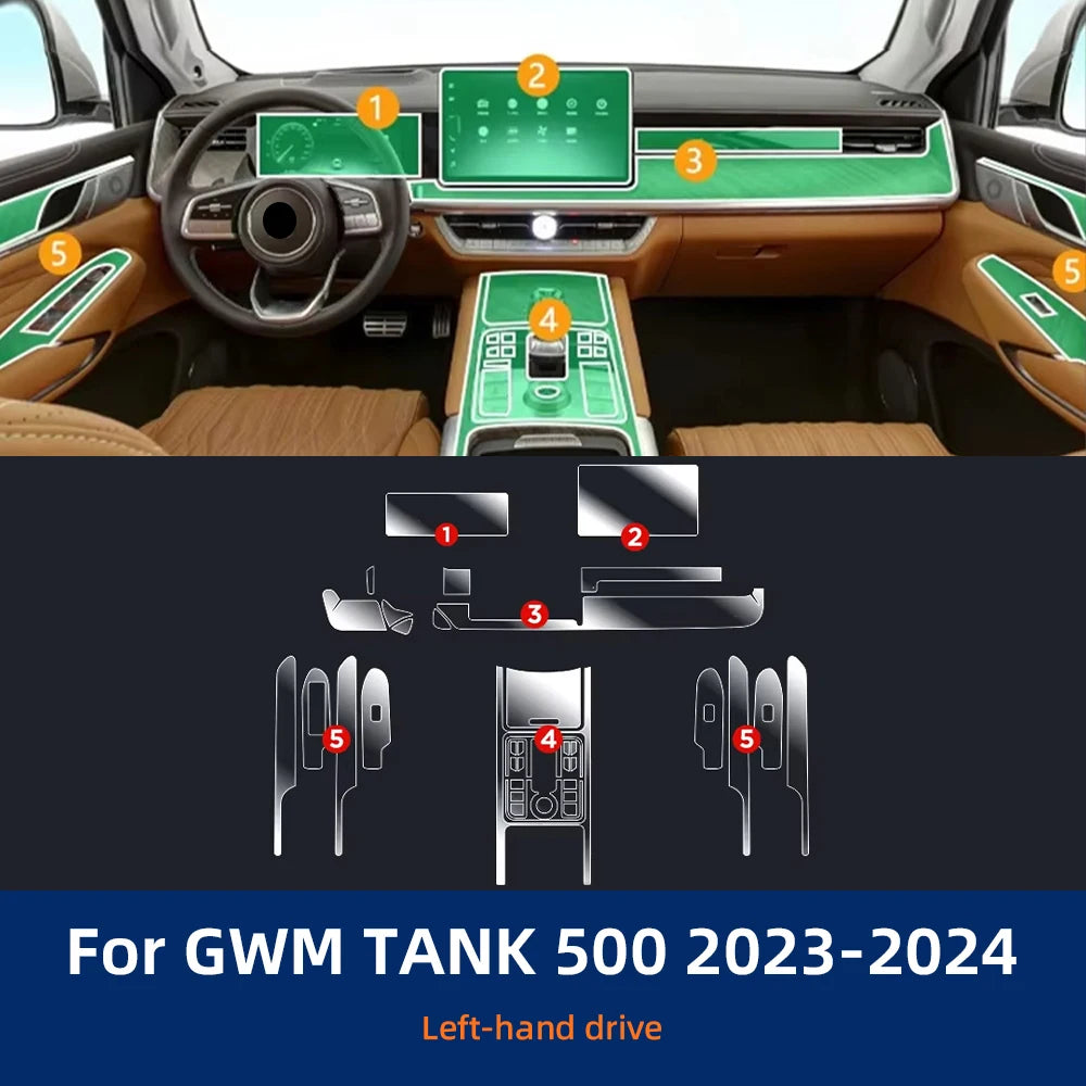 For GWM TANK 500 2023 2024 TPU Protective Film Clear Car Interior Center Console Gear Panel Transparent Anti-scratch Accessories