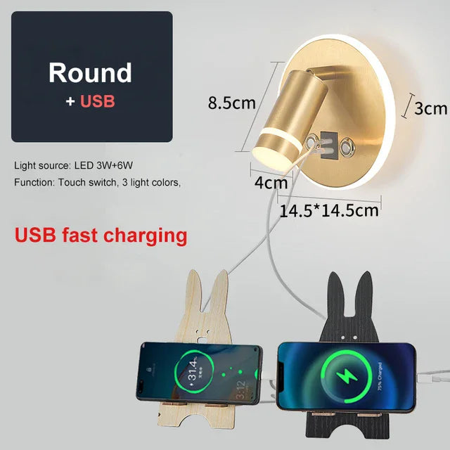 Modern Rotatable LED Wall Lamp with USB for Cozy Bedroom Reading