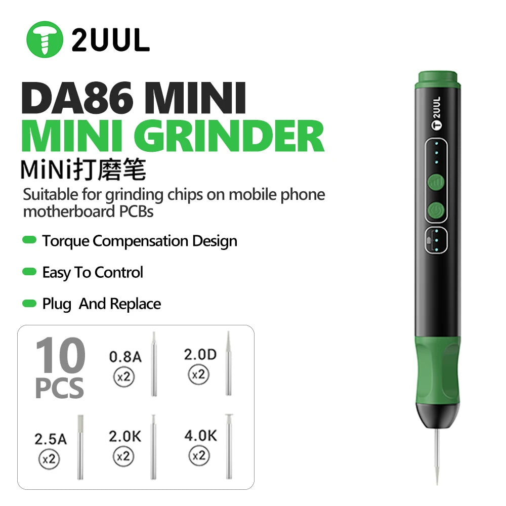 2UUL DA86 Mini grinding pen set with 10 grinding heads for PCB motherboard repair