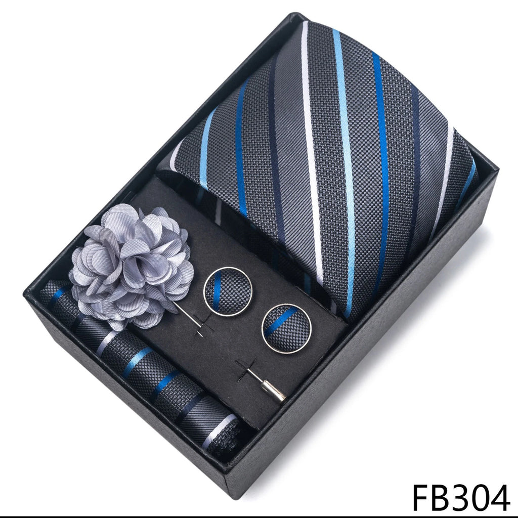 New Designer Blue Red Green Paisley Ties For Men Wedding Party Neck Tie Luxury Tie Pocket Square Cufllink Brooch Set