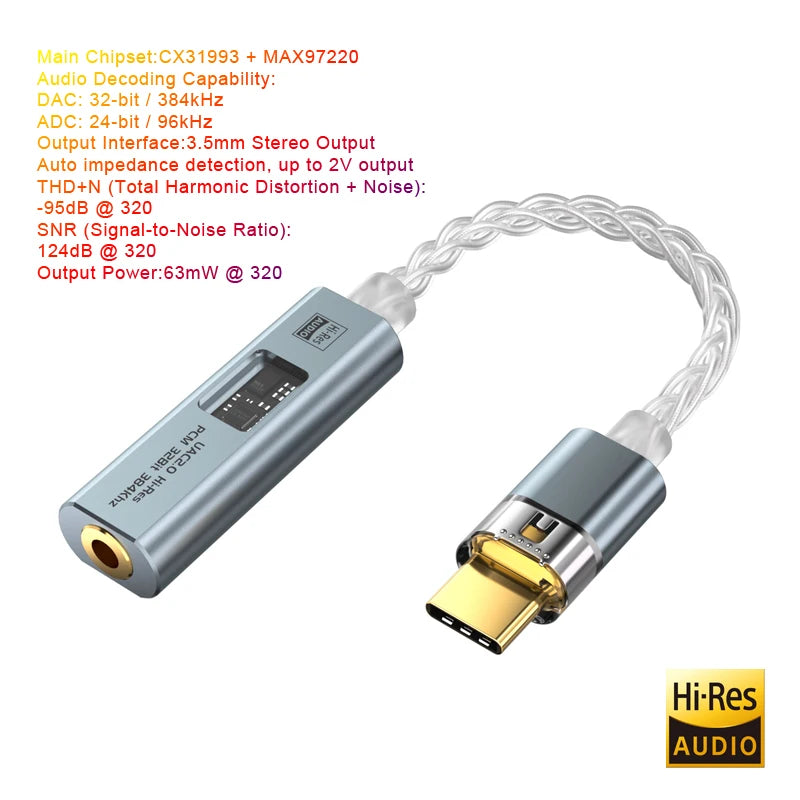 USB C to 3.5 mm Jack Adapter DAC Type-C Audio Amplifier Hi-Fi Stereo Earphone Headphone AUX Converter CX31993 MAX97220 Dual Chip