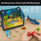 Idea Fish Tank Building Block Set with Light，Aquarium, Marine Life, Jellyfish And Turtle Ecological Tank, Toys For Boys And Girl