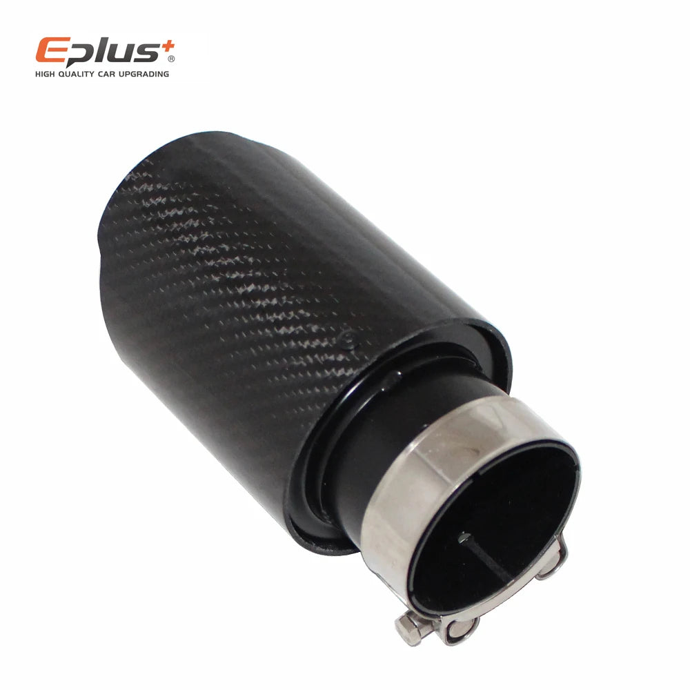 Universal Glossy Carbon Fiber Car Muffler Tip Exhaust System Pipe Mufflers Nozzle Straight stainless steel Black