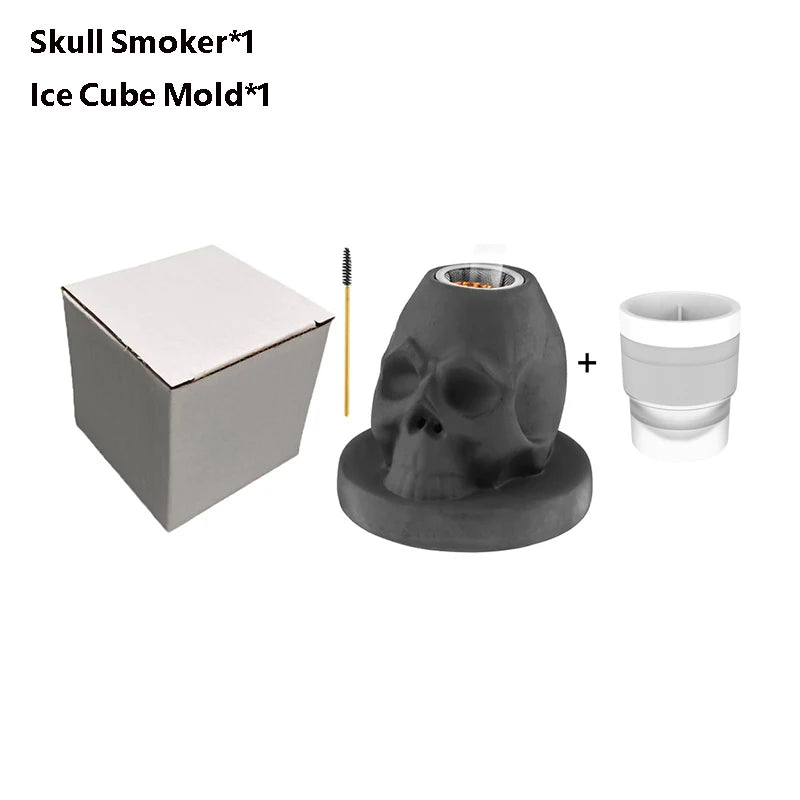 Cocktail Smoker Kit with 4 Flavors - Bourbon , Ceramics Skull Infuser Old Fashioned Drink Smoker Kit Birthday Gifts for Men Dad