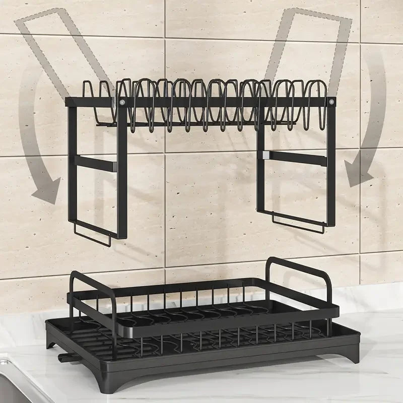 Pink Dish Drying Rack, Kitchen Storage Organiser for Plates & Bowls, Snap-On Design, No-Drill Install, Stylish Kitchen Accessory