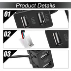 Car Dash Mount Dual USB Port Panel Interface Extension 145cm Cable Adapter Dual USB TypeC Port Panel AUX Extension Cable Adapter