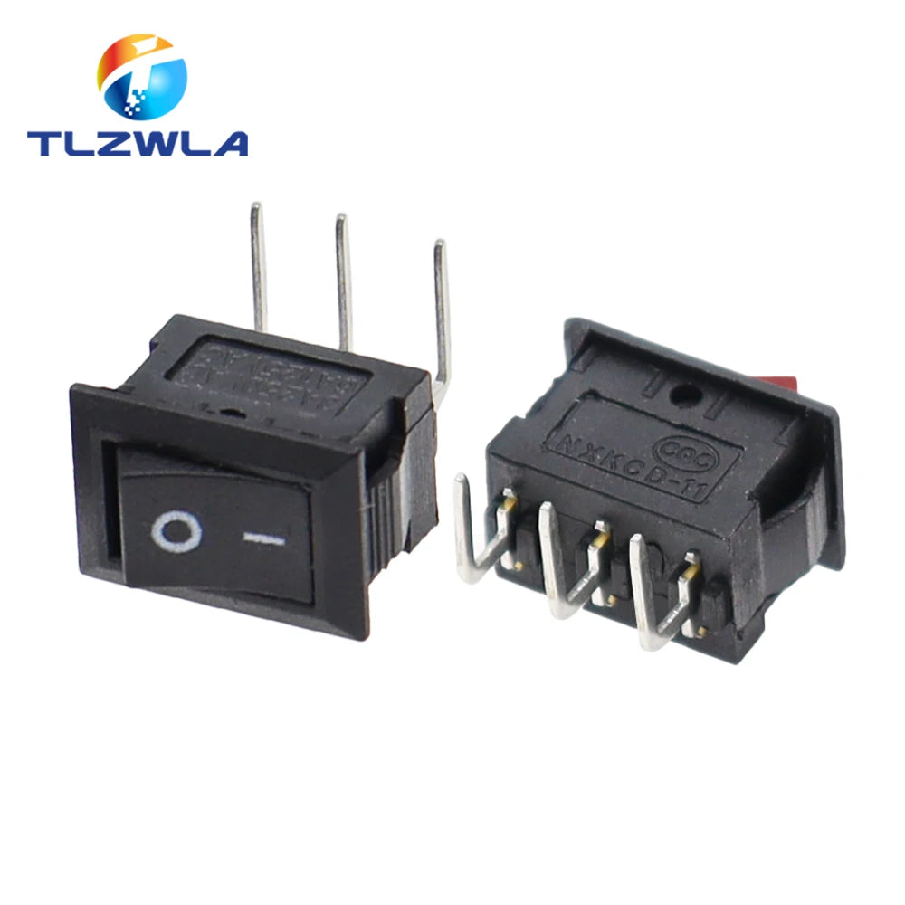 KCD11 Mini Rocker Switch 10x15mm 100pcs 2/3 Pin ON-OFF or ON-OFF-ON 3A 250VAC