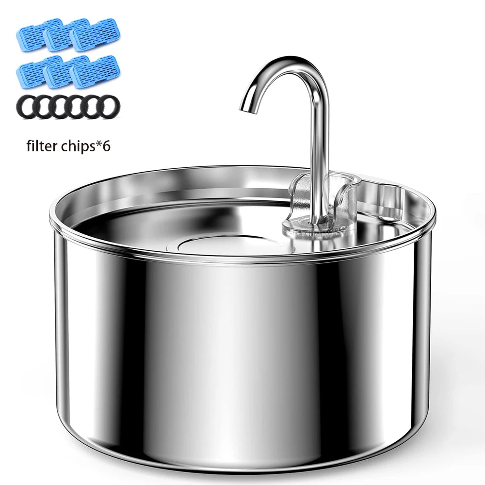ZYFeeder 2.2L/74oz Cat Automatic Water Fountain Stainless Steel Cat and Dog Pet Drinking Bowl Water Dispenser ( No 5V 1A Plug）