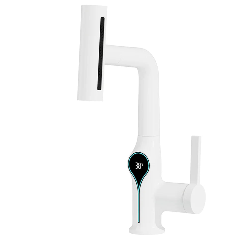 Waterfall Temperature Digital Display Basin Faucet Lift Up Down Stream Sprayer Hot Cold Water Sink Mixer Wash Tap For Bathroom