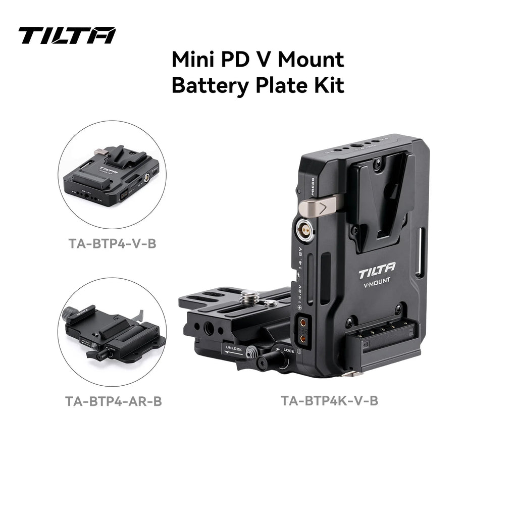 TILTA Mini PD V Mount Battery Plate Black TA-BTP4-V-B with USB-C P-Tap and 2-Pin Lemo